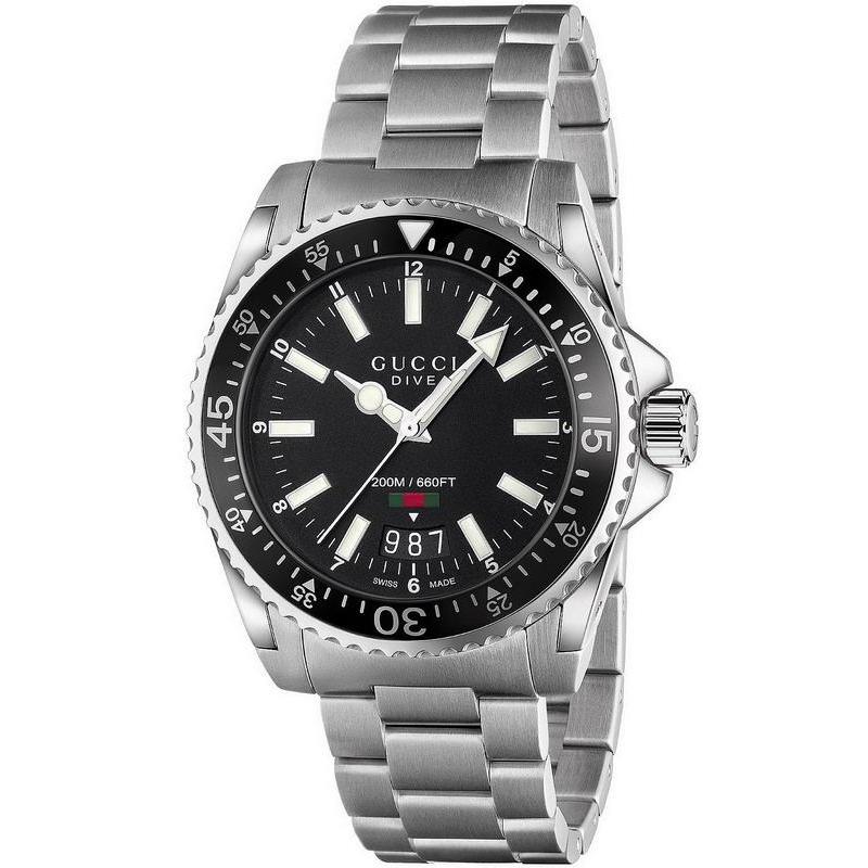  Shop Authentic Gucci Dive Quartz Black Dial Silver Steel Strap Watch For Men - YA136301 - Luxxuri
