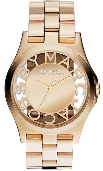 Shop Authentic Marc Jacobs Henry Transparent Gold Dial Gold Steel Strap Watch for Women - MBM3206 - Luxxuri