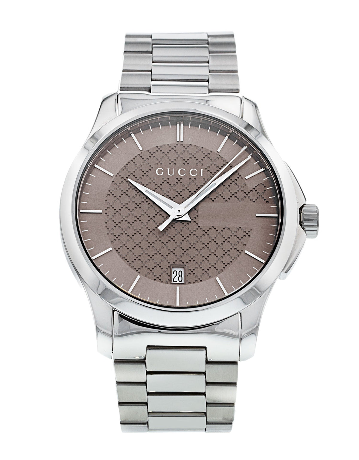  Shop Authentic Gucci G Timeless Brown Dial Silver Steel Strap Watch For Men - YA126445 - Luxxuri