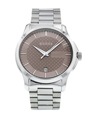  Shop Authentic Gucci G Timeless Brown Dial Silver Steel Strap Watch For Men - YA126445 - Luxxuri