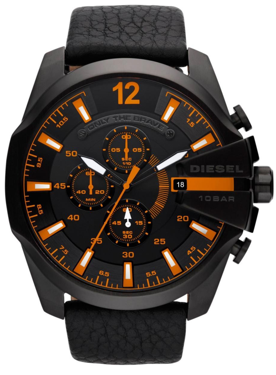  Shop Authentic Diesel Mega Chief Chronograph Black Dial Black Leather Strap Watch For Men - DZ4291 - Luxxuri