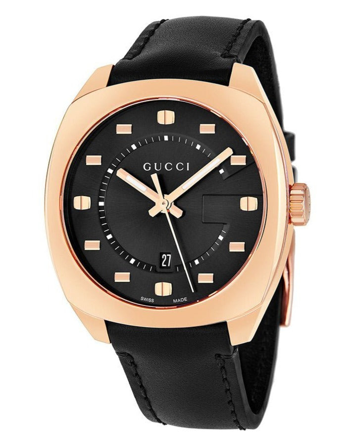  Shop Authentic Gucci GG2570 Quartz Black Dial Black Leather Strap Watch For Men - YA142309 - Luxxuri