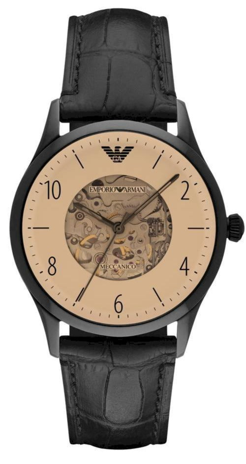  Shop Authentic Emporio Armani Meccanico White Dial Black Leather Strap Watch For Men - AR1923 - Luxxuri
