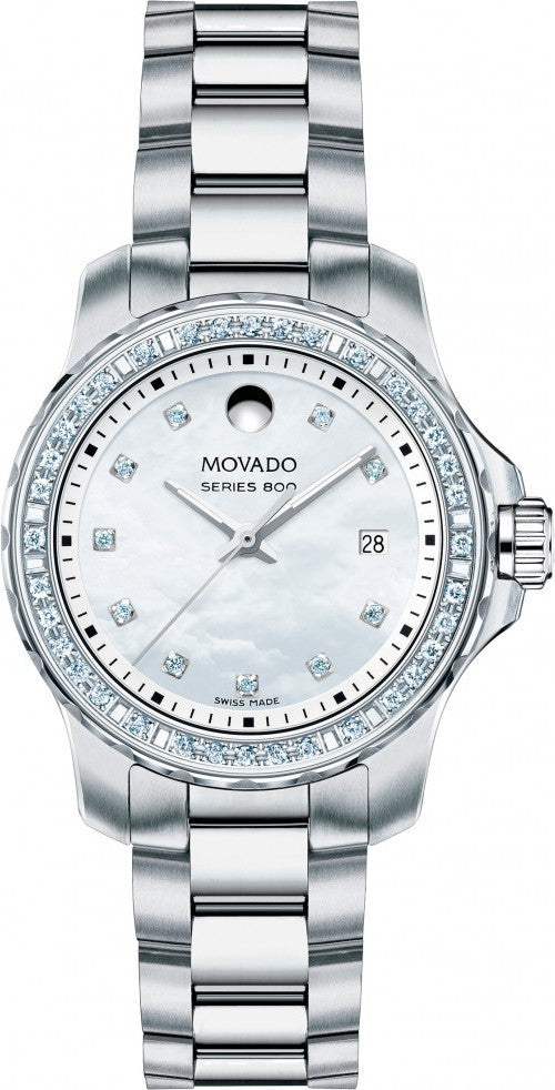  Shop Authentic Movado Series 800 29mm Mother of Pearl Dial Diamond Watch For Women - 2600120 - Luxxuri