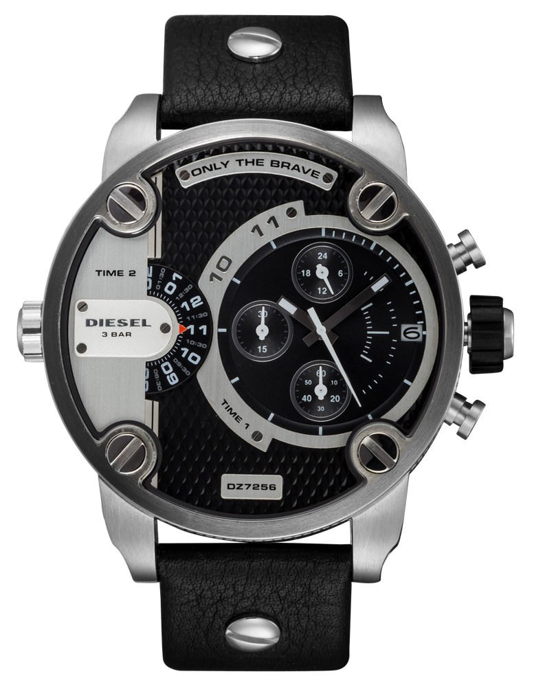  Shop Authentic Diesel Little Daddy Black Dial Black Leather Strap Watch For Men - DZ7256 - Luxxuri