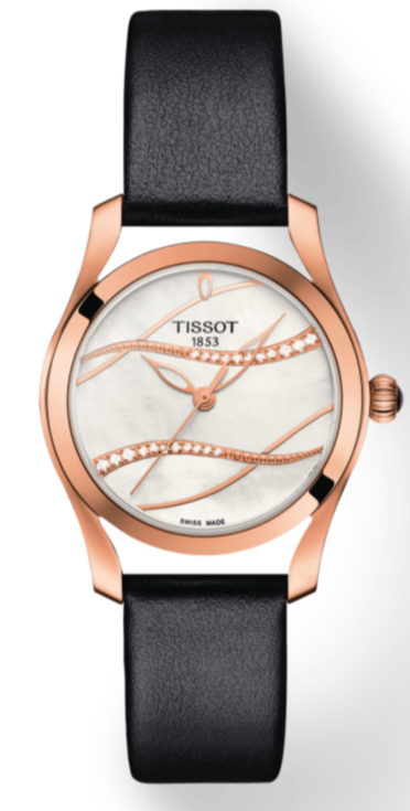  Shop Authentic Tissot T Wave Diamond Mother of Pearl Dial Black Leather Strap Watch For Women - T112.210.36.111.00 - Luxxuri