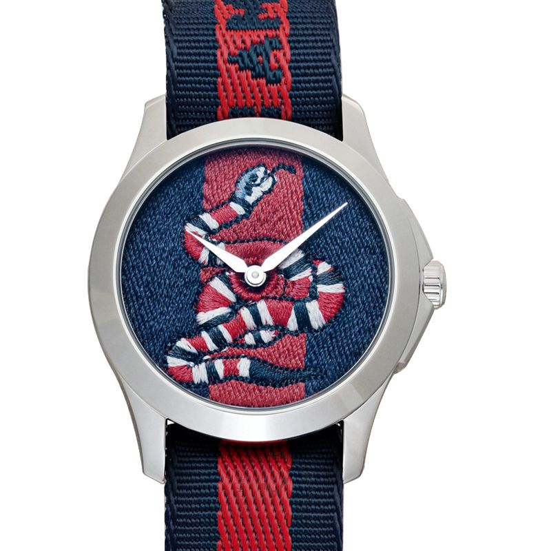  Shop Authentic Gucci Le Marche Des Merveilles Blue Red Dial Blue Red Nylon Strap Unisex Watch - YA126493 - Luxxuri
