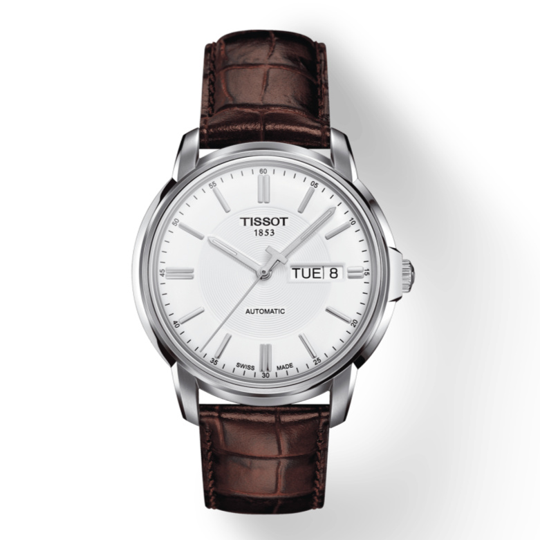  Shop Authentic Tissot Automatics III Steel White Dial Brown Leather Strap Watch For Men - T065.430.16.031.00 - Luxxuri