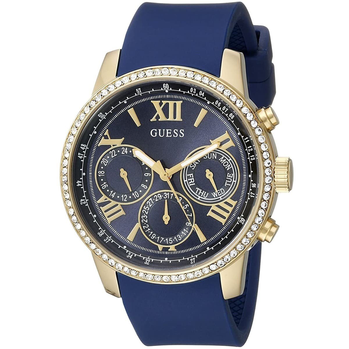  Shop Authentic Guess Sunrise Blue Dial with Diamonds Blue Rubber Strap Watch For Women - W0616L2 - Luxxuri