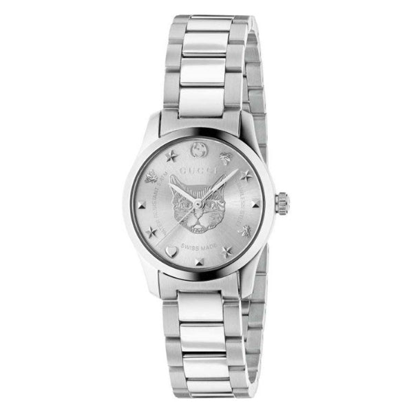  Shop Authentic Gucci G Timeless Quartz Silver Dial Silver Steel Strap Watch For Women - YA126595 - Luxxuri
