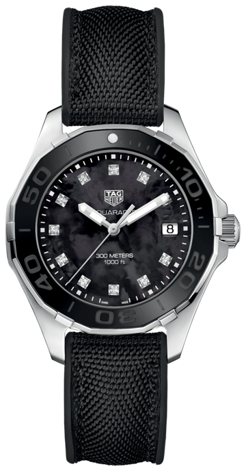  Shop Authentic Tag Heuer Aquaracer Quartz Mother of Pearl Black Dial Black NATO Strap Watch for Women - WAY131M.FT6092 - Luxxuri