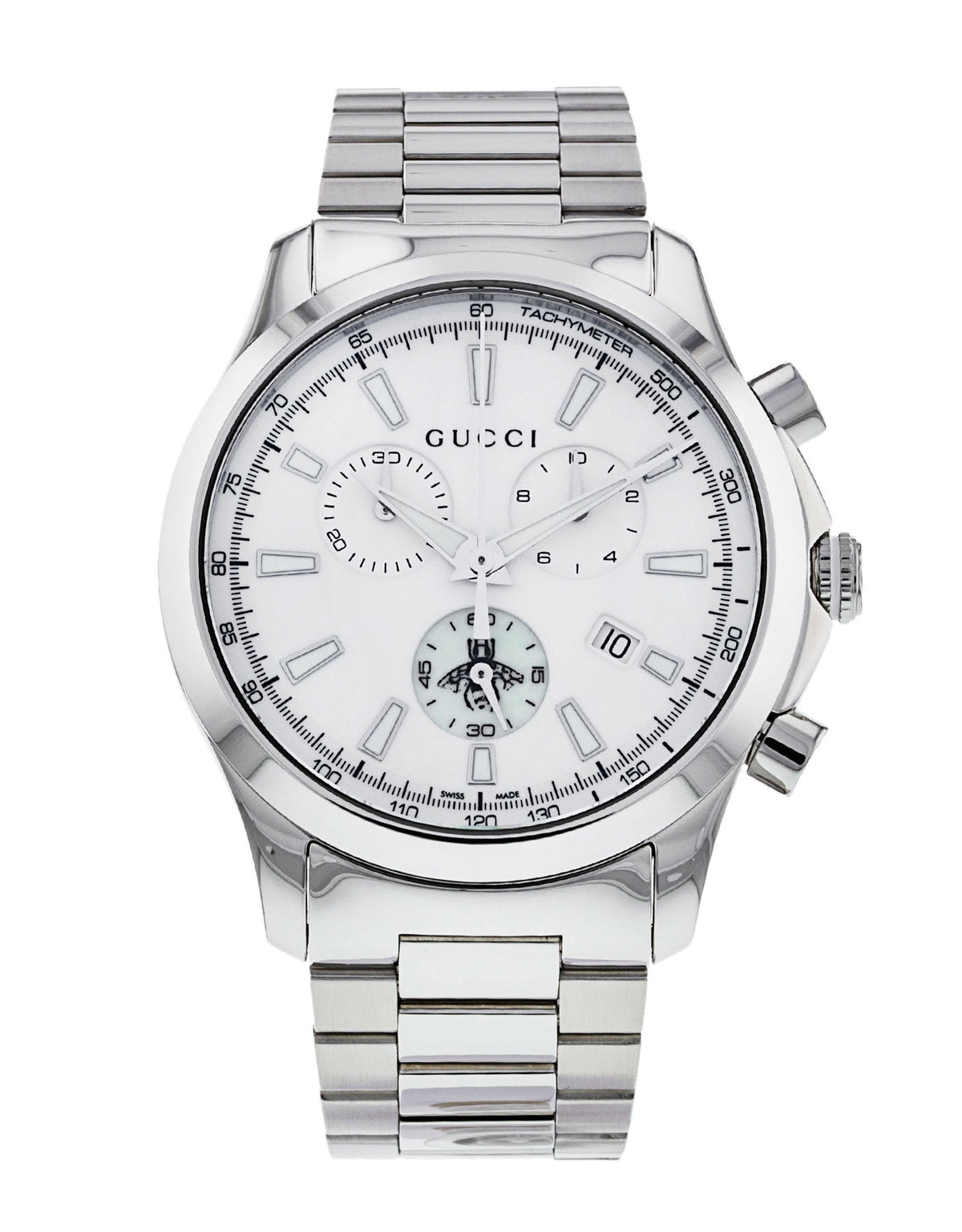  Shop Authentic Gucci G Timeless Chronograph White Dial Silver Steel Strap Watch For Men - YA126472 - Luxxuri