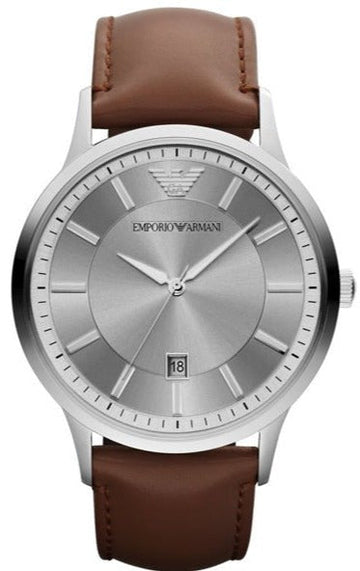  Shop Authentic Emporio Armani Renato Silver Dial Brown Leather Strap Watch For Men - AR2463 - Luxxuri