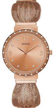 Shop Authentic Guess Chiffon Rose Gold Dial Mesh Bracelet Watch For Women - W1083L3 - Luxxuri