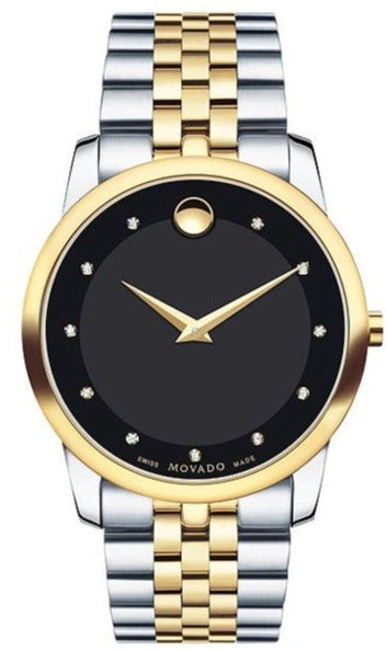  Shop Authentic Movado Museum Classic Diamonds Black Dial Two Tone Steel Strap Watch For Men - 0606879 - Luxxuri