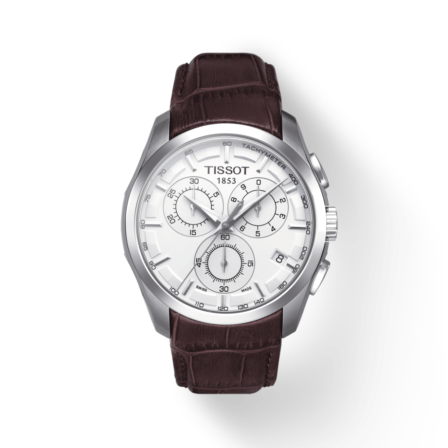  Shop Authentic Tissot Couturier Chronograph White Dial Brown Leather Strap Watch For Men - T035.617.16.031.00 - Luxxuri