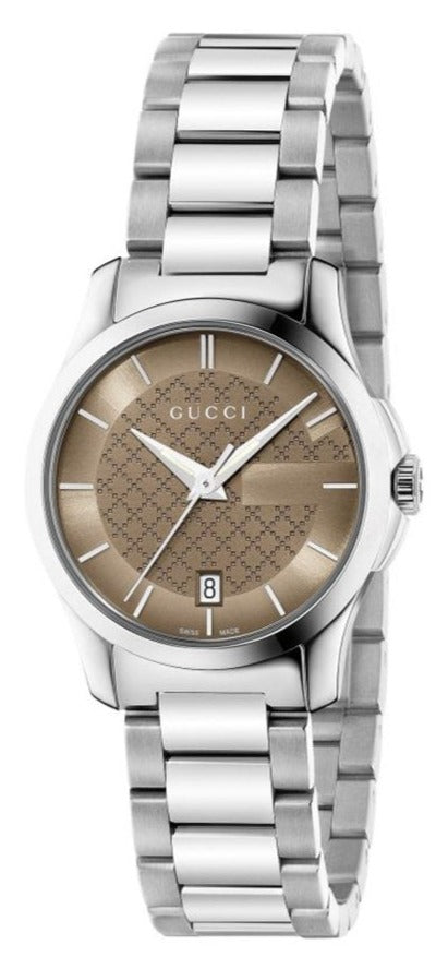  Shop Authentic Gucci G Timeless Brown Dial Silver Steel Strap Watch For Women - YA126526 - Luxxuri