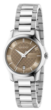  Shop Authentic Gucci G Timeless Brown Dial Silver Steel Strap Watch For Women - YA126526 - Luxxuri