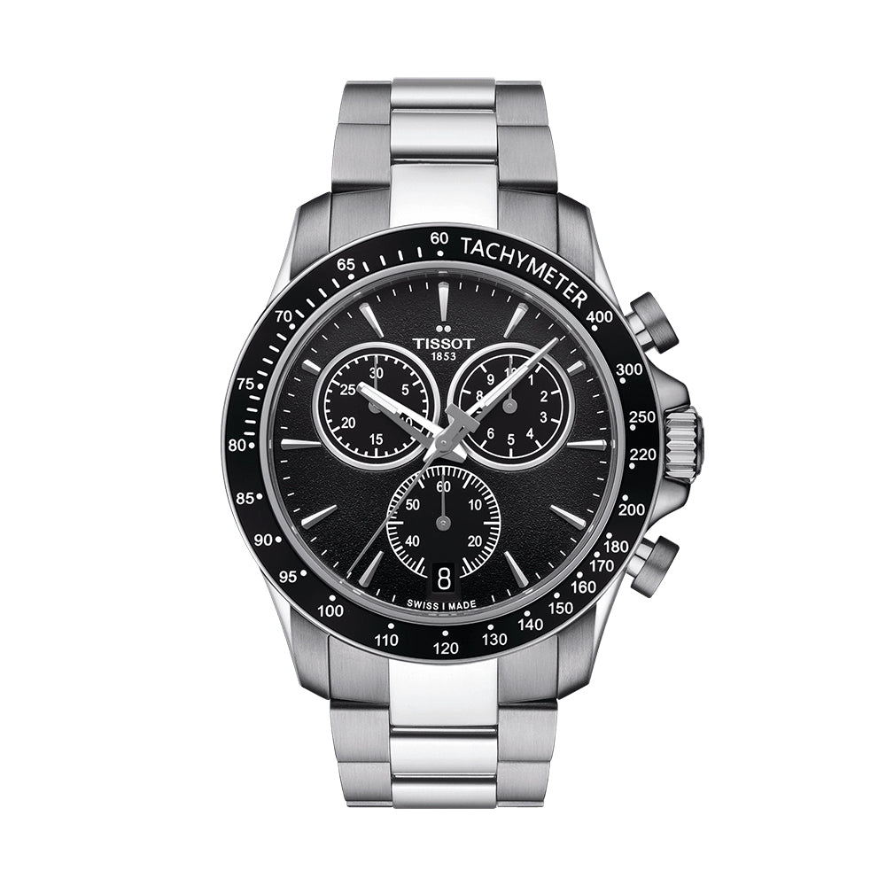  Shop Authentic Tissot V8 Quartz Chronograph Black Dial Silver Steel Strap Watch For Men - T106.417.11.051.00 - Luxxuri