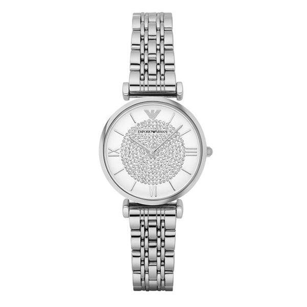  Shop Authentic Emporio Armani Gianni T Bar White Crystal Pave Dial Silver Stainless Steel Strap Watch For Women - AR1925 - Luxxuri