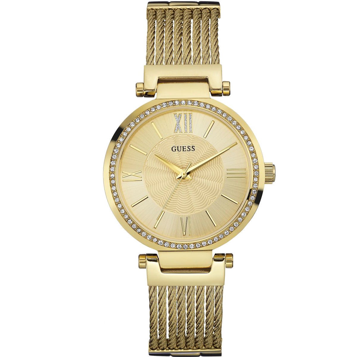  Shop Authentic Guess Soho Champagne Dial Stainless Steel Mesh Bracelet Watch For Women - W0638L2 - Luxxuri