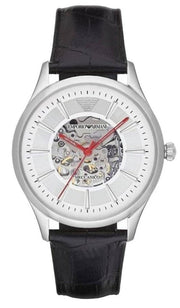  Shop Authentic Emporio Armani Meccanico Silver Skeleton Dial Black Leather Strap Watch For Men - AR2072 - Luxxuri