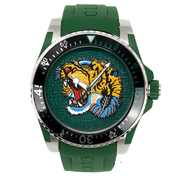  Shop Authentic Gucci Dive Tiger Green Dial Green Rubber Strap Watch For Men - YA136316 - Luxxuri