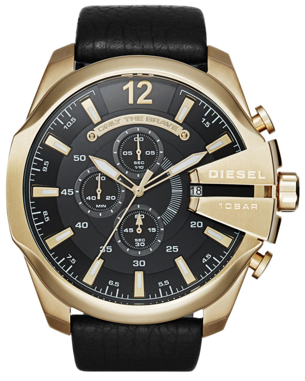  Shop Authentic Diesel Mega Chief Gold & Black Dial Black Leather Strap Watch For Men - DZ4344 - Luxxuri