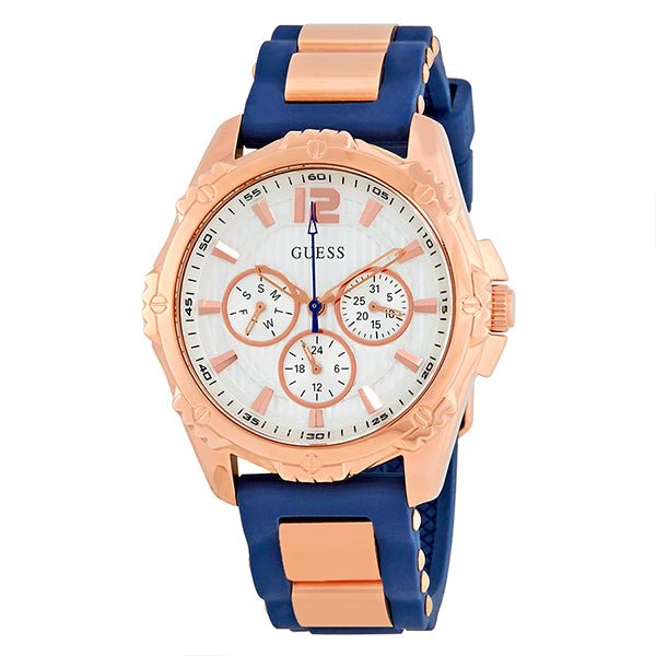  Shop Authentic Guess Interpid White & Rose Gold Dial Blue Silicone Strap Watch For Women - W0325L8 - Luxxuri