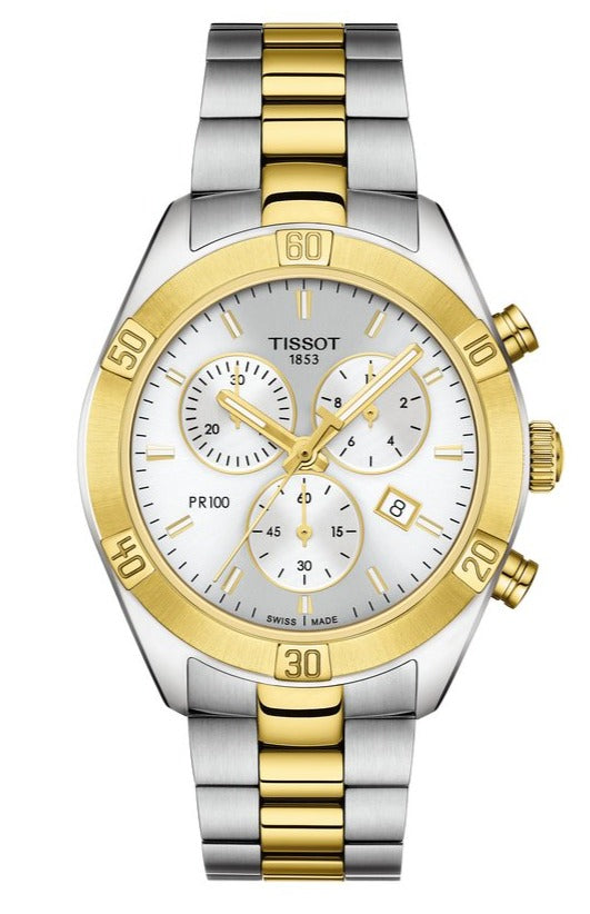  Shop Authentic Tissot PR 100 Sport Chic Chronograph Silver Dial Two Tone Steel Strap Watch For Women - T101.917.22.031.00 - Luxxuri