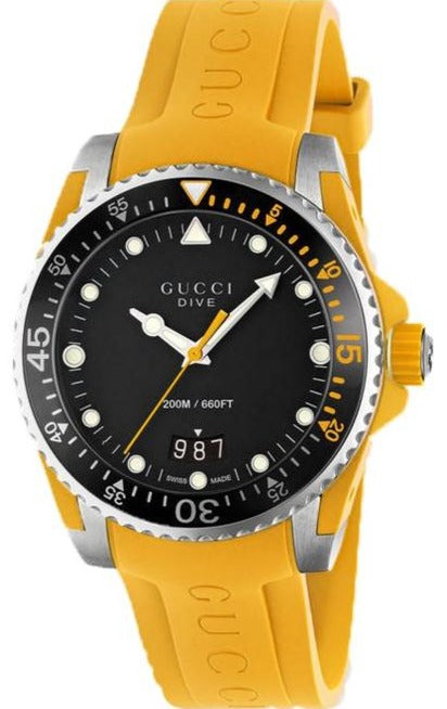  Shop Authentic Gucci Dive Black Dial Yellow Rubber Strap Watch For Men - YA136319 - Luxxuri