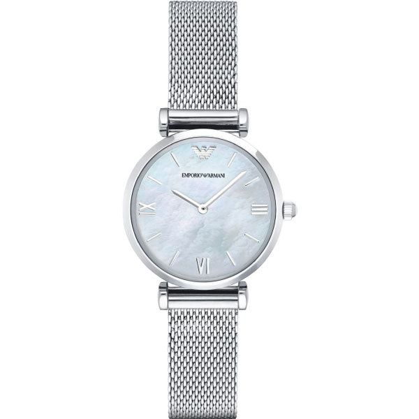  Shop Authentic Emporio Armani Gianni T Bar Mother of Pearl Dial Silver Steel Strap Watch For Women - AR1955 - Luxxuri