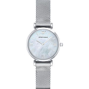  Shop Authentic Emporio Armani Gianni T Bar Mother of Pearl Dial Silver Steel Strap Watch For Women - AR1955 - Luxxuri