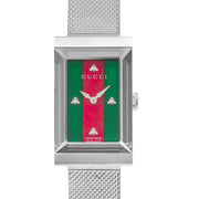  Shop Authentic Gucci G Frame Red and Green Dial Silver Mesh Bracelet Watch For Women - YA147401 - Luxxuri