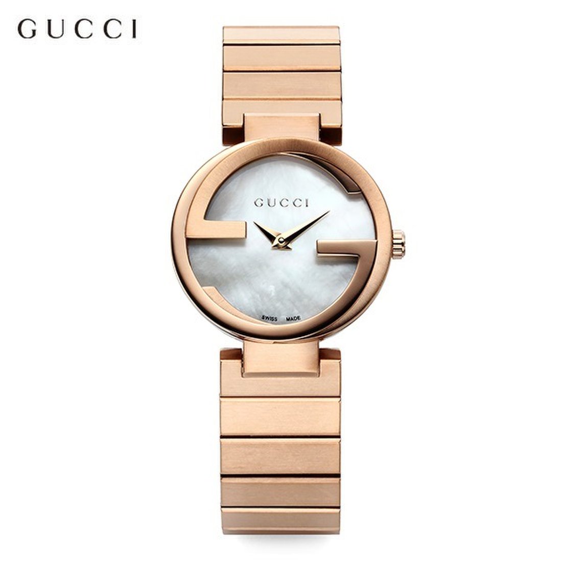  Shop Authentic Gucci G Interlocking Mother of Pearl Dial Rose Gold Steel Strap Watch For Women - YA133515 - Luxxuri