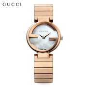 Shop Authentic Gucci G Interlocking Mother of Pearl Dial Rose Gold Steel Strap Watch For Women - YA133515 - Luxxuri