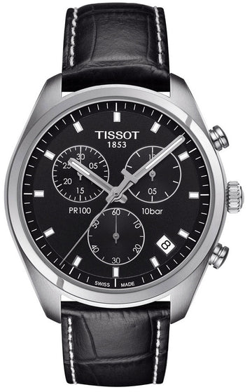  Shop Authentic Tissot PR 100 Chronograph Black Dial Black Leather Strap Watch For Men - T101.417.16.051.00 - Luxxuri