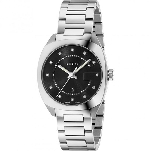  Shop Authentic Gucci GG2570 Diamonds Black Dial Silver Steel Strap Watch For Women - YA142404 - Luxxuri