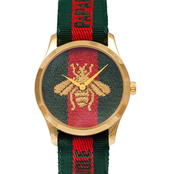  Shop Authentic Gucci Le Marche des Merveilles Green & Red Dial Green & Red NATO Strap Unisex Watch - YA126487 - Luxxuri