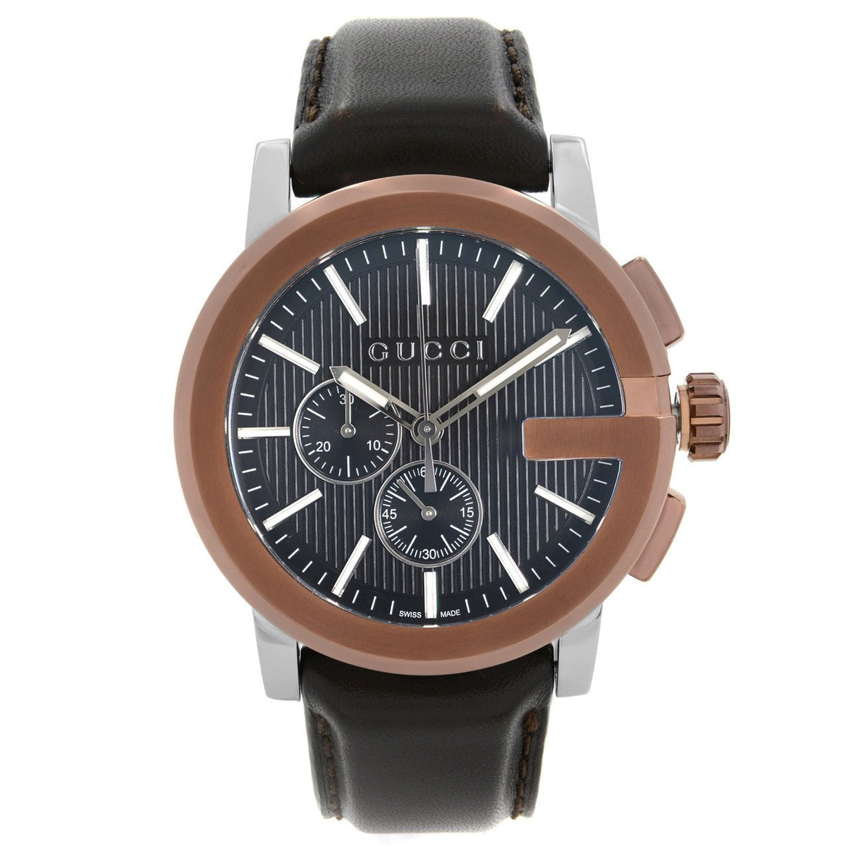  Shop Authentic Gucci G Chrono Black Dial Brown Leather Strap Watch For Men - YA101202 - Luxxuri