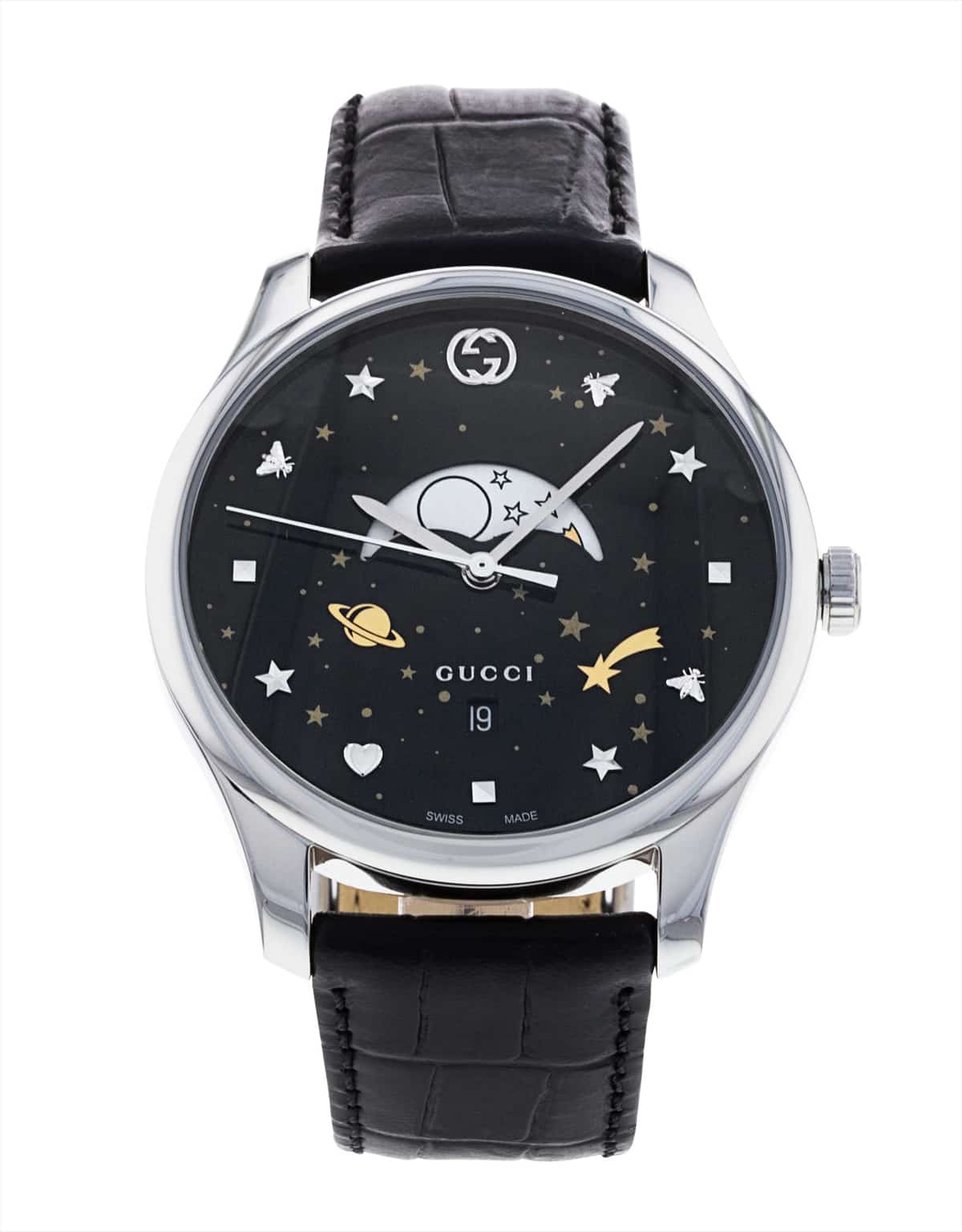  Shop Authentic Gucci G-Timeless Moonphase Black Dial Black Leather Strap Watch For Men - YA126327 - Luxxuri