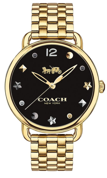 Coach Delancey Black Dial Gold Stainless Steel Strap Watch For Women - 14502813