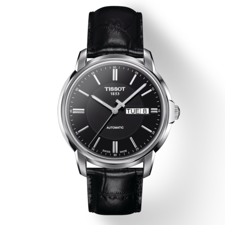  Shop Authentic Tissot Automatics III Day Date Black Dial Black Leather Strap Watch For Men - T065.430.16.051.00 - Luxxuri