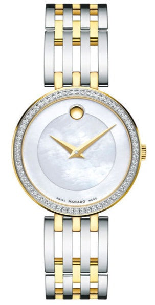  Shop Authentic Movado Esperanza Mother of Pearl Dial Two Tone Steel Strap Watch For Women - 0607085 - Luxxuri