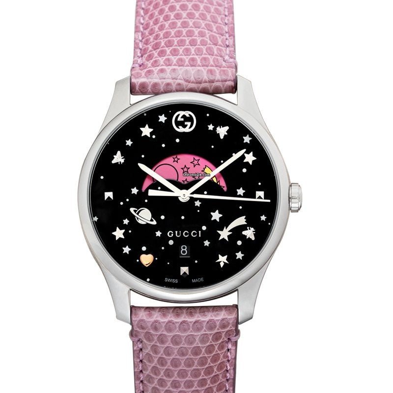  Shop Authentic Gucci G-Timeless Moonphase Black Dial Pink Leather Strap Watch For Women - YA1264046 - Luxxuri