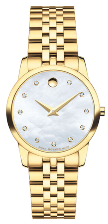  Shop Authentic Movado Museum Classic Diamonds Mother of Pearl Dial Gold Steel Strap Watch For Women - 0606998 - Luxxuri