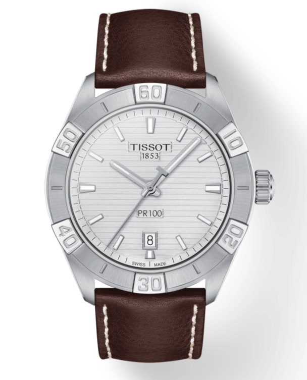  Shop Authentic Tissot PR 100 Sport Silver Dial Brown Leather Strap Watch For Men - T101.610.16.031.00 - Luxxuri