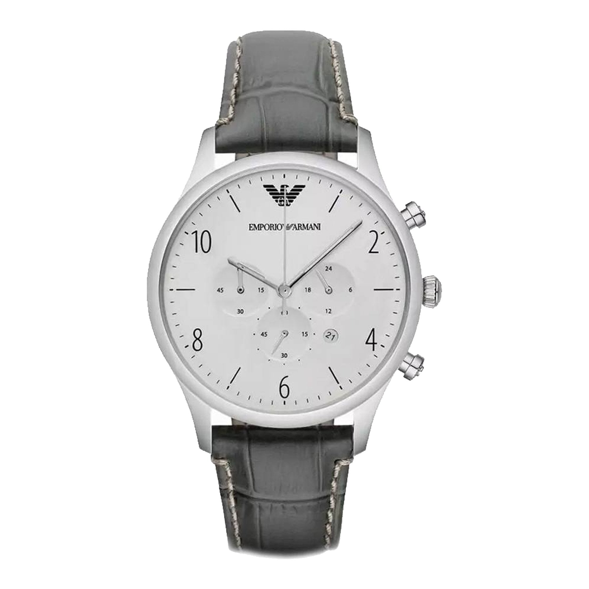  Shop Authentic Emporio Armani Classic Chronograph Silver Dial Grey Leather Strap Watch For Men - AR1861 - Luxxuri