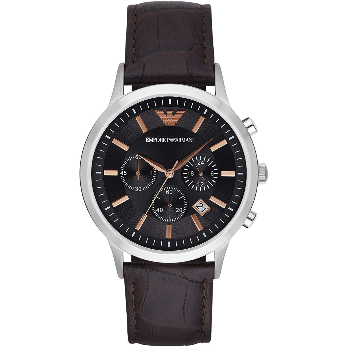  Shop Authentic Emporio Armani Renato Chronograph Grey Dial Brown Leather Strap Watch For Men - AR2513 - Luxxuri