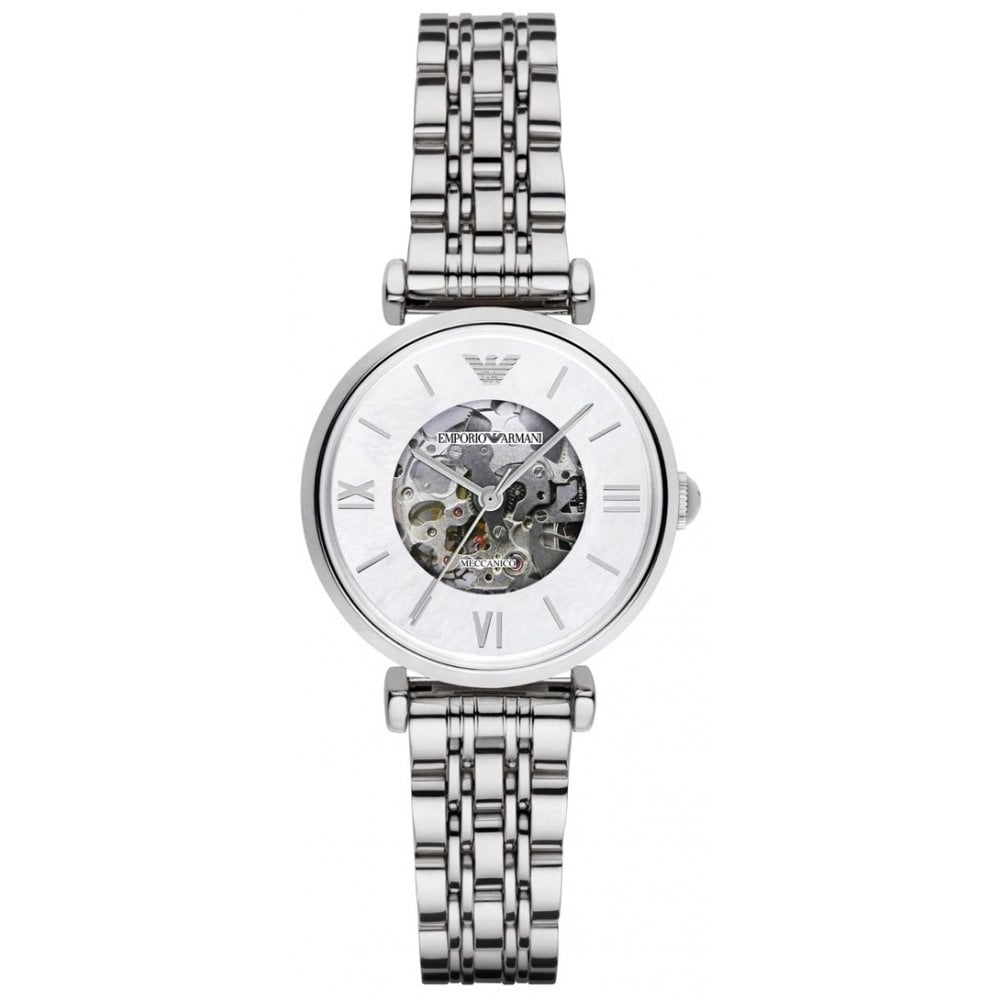  Shop Authentic Emporio Armani Meccanico Mother of Pearl Dial Silver Steel Strap Watch For Women - AR1991 - Luxxuri